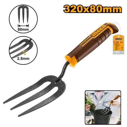 Fourche de jardinier courbe mini 3 dents 80x320 mm+manche plast