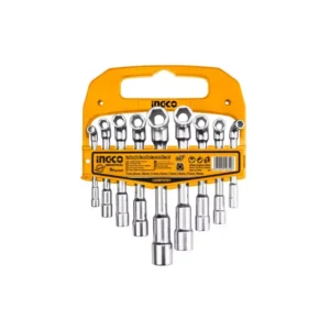 Clé à pipe débouchée 6×12 pans en 9 pcs de 7 à 19 mm râtelier