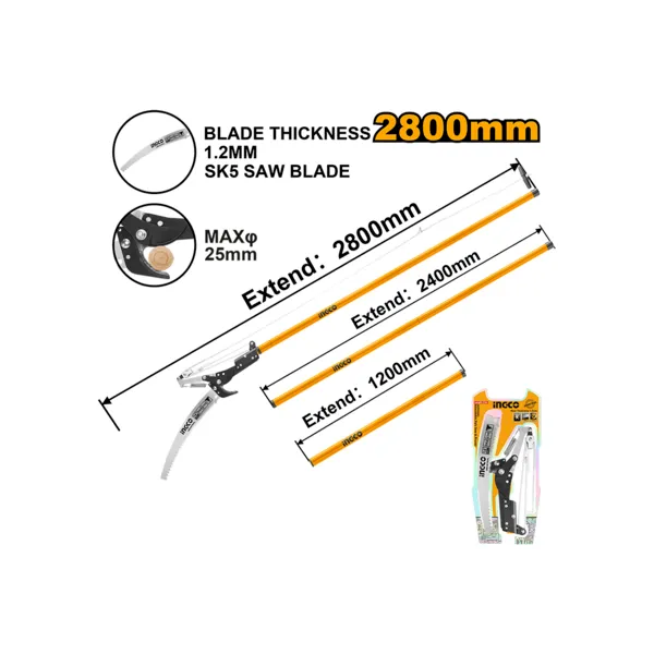 Scie de taille coupe branche sur perche lame 330 mm H 2,80 m
