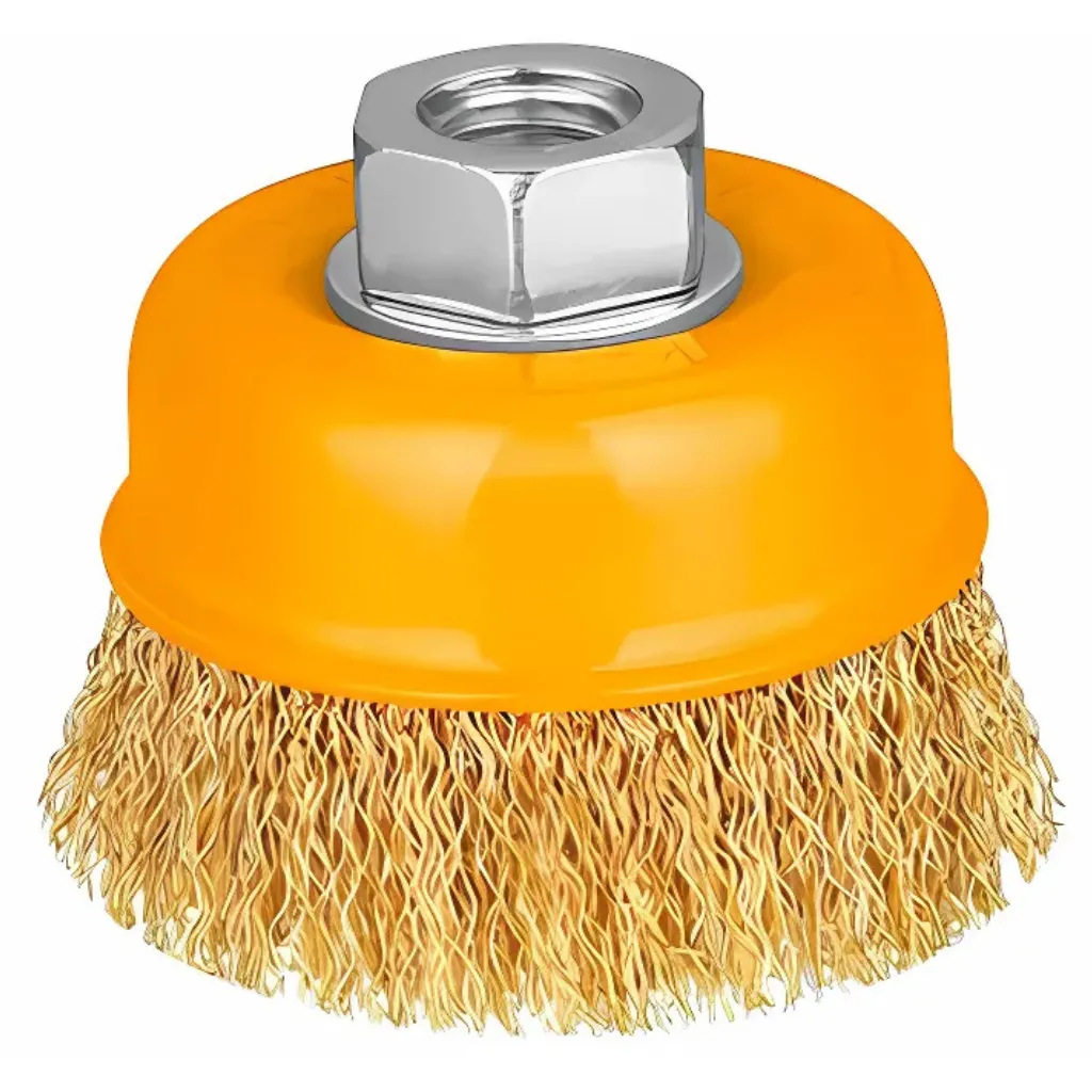 Brosse boisseau conique fil acier laitonné taraudée M14 de 075 mm