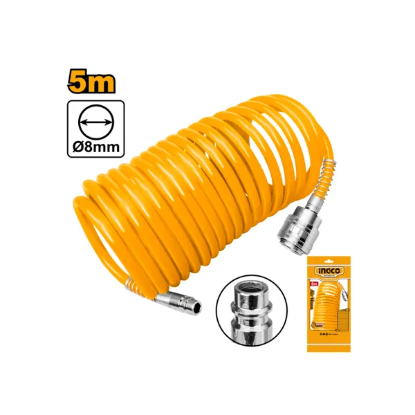 Tuyau air comprimé Rilsan spiralé 20 bars prise rapide 6x 8 mm 05 m