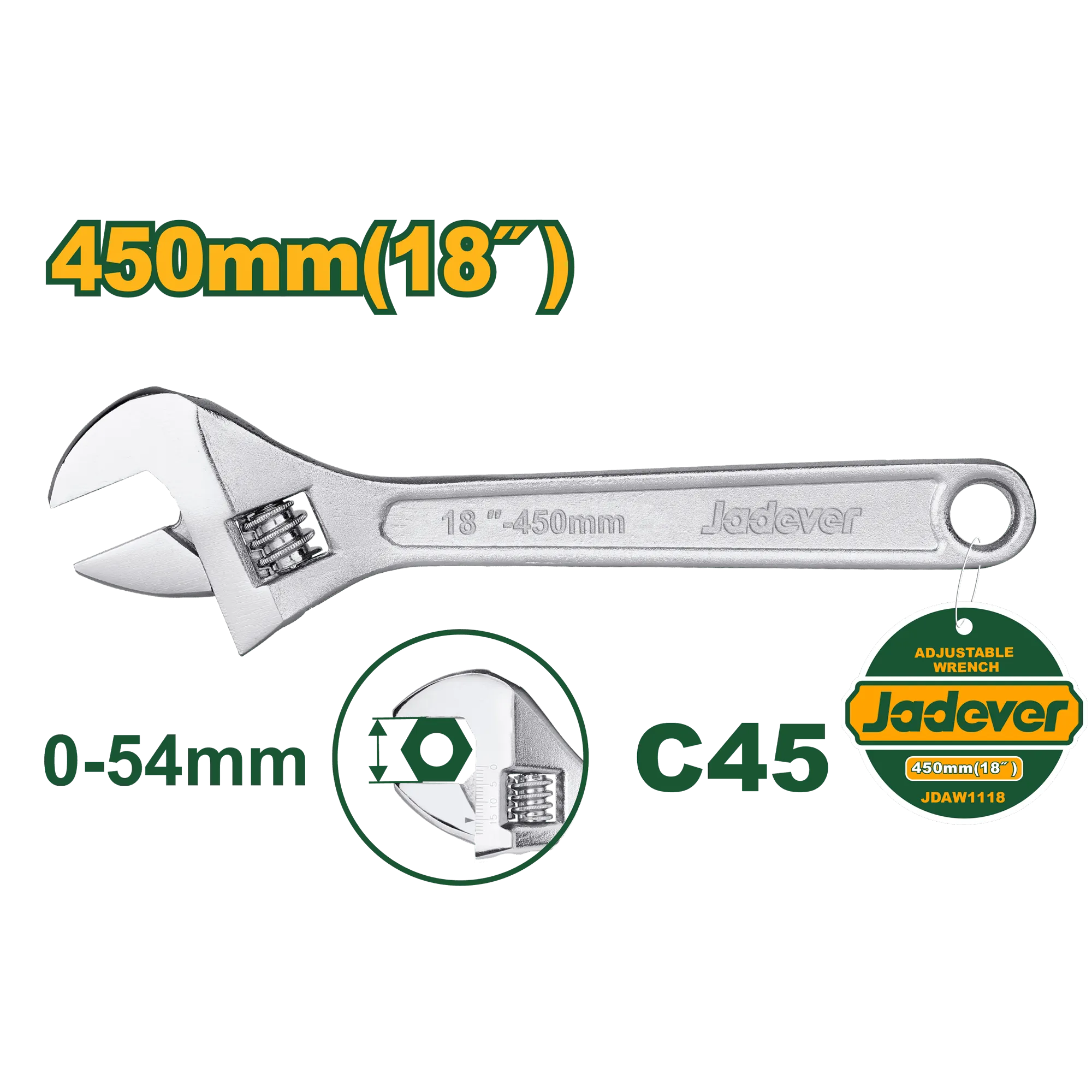 Clé à molette manche nu chromée longueur 18"